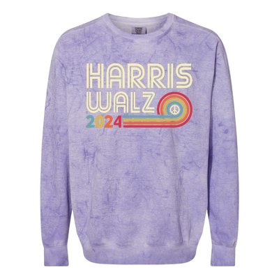 Harris Walz 2024 Retro Peace Design Colorblast Crewneck Sweatshirt