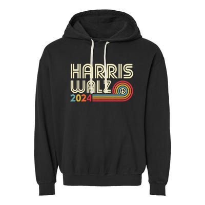 Harris Walz 2024 Retro Peace Design Garment-Dyed Fleece Hoodie