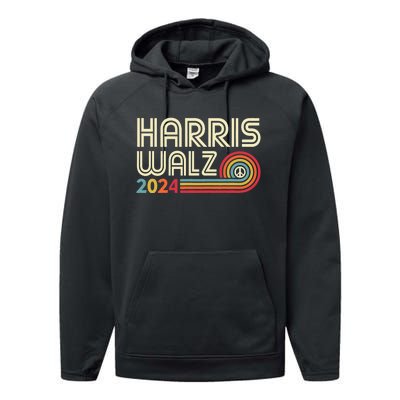 Harris Walz 2024 Retro Peace Design Performance Fleece Hoodie