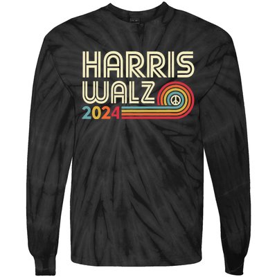 Harris Walz 2024 Retro Peace Design Tie-Dye Long Sleeve Shirt