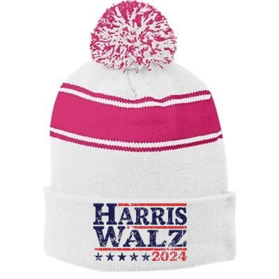 Harris Waltz 2024 Election Kamala Harris Tim Waltz 2024 Stripe Pom Pom Beanie