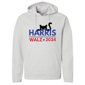 Harris Walz 2024 Funny Cat Election Kamala Harris Tim Waltz Performance Fleece Hoodie