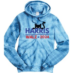 Harris Walz 2024 Funny Cat Election Kamala Harris Tim Waltz Tie Dye Hoodie