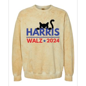 Harris Walz 2024 Funny Cat Election Kamala Harris Tim Waltz Colorblast Crewneck Sweatshirt