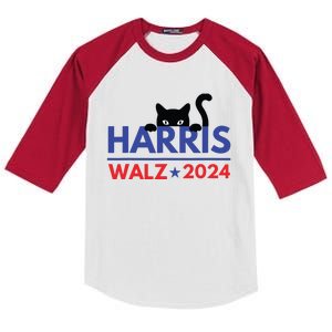 Harris Walz 2024 Funny Cat Election Kamala Harris Tim Waltz Kids Colorblock Raglan Jersey