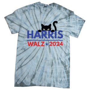 Harris Walz 2024 Funny Cat Election Kamala Harris Tim Waltz Tie-Dye T-Shirt