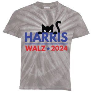 Harris Walz 2024 Funny Cat Election Kamala Harris Tim Waltz Kids Tie-Dye T-Shirt