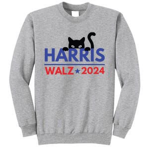 Harris Walz 2024 Funny Cat Election Kamala Harris Tim Waltz Tall Sweatshirt