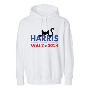 Harris Walz 2024 Funny Cat Election Kamala Harris Tim Waltz Garment-Dyed Fleece Hoodie