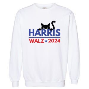 Harris Walz 2024 Funny Cat Election Kamala Harris Tim Waltz Garment-Dyed Sweatshirt