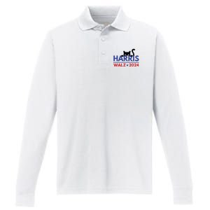 Harris Walz 2024 Funny Cat Election Kamala Harris Tim Waltz Performance Long Sleeve Polo