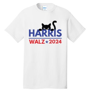 Harris Walz 2024 Funny Cat Election Kamala Harris Tim Waltz Tall T-Shirt