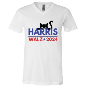 Harris Walz 2024 Funny Cat Election Kamala Harris Tim Waltz V-Neck T-Shirt