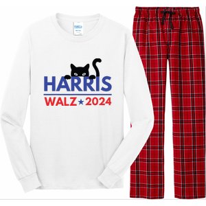 Harris Walz 2024 Funny Cat Election Kamala Harris Tim Waltz Long Sleeve Pajama Set