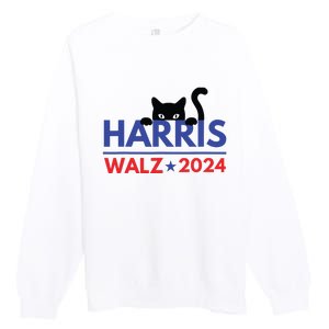 Harris Walz 2024 Funny Cat Election Kamala Harris Tim Waltz Premium Crewneck Sweatshirt