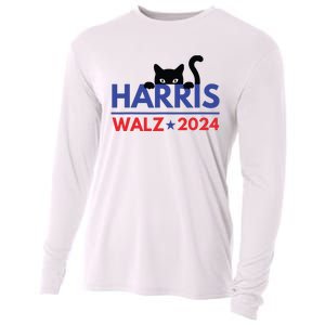 Harris Walz 2024 Funny Cat Election Kamala Harris Tim Waltz Cooling Performance Long Sleeve Crew