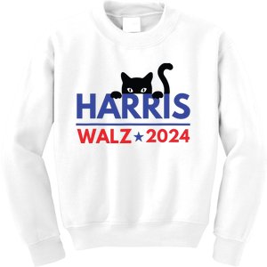 Harris Walz 2024 Funny Cat Election Kamala Harris Tim Waltz Kids Sweatshirt