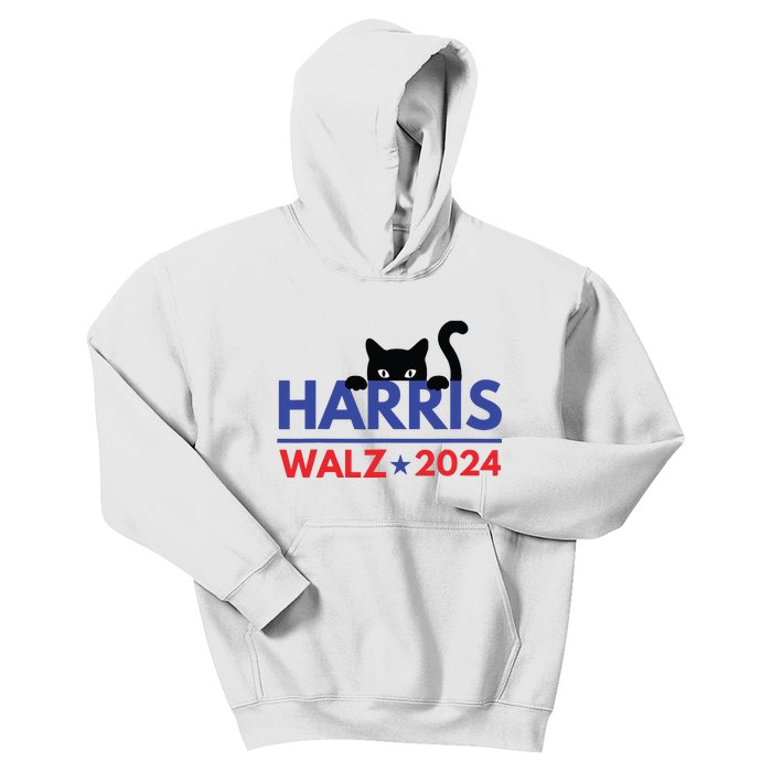 Harris Walz 2024 Funny Cat Election Kamala Harris Tim Waltz Kids Hoodie