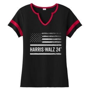 Harris Walz 2024 Election Kamala Tim Waltz American Flag Ladies Halftime Notch Neck Tee