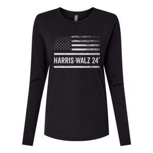 Harris Walz 2024 Election Kamala Tim Waltz American Flag Womens Cotton Relaxed Long Sleeve T-Shirt