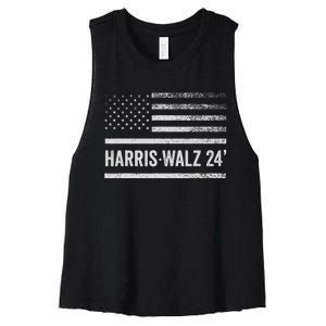 Harris Walz 2024 Election Kamala Tim Waltz American Flag Women's Racerback Cropped Tank