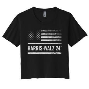 Harris Walz 2024 Election Kamala Tim Waltz American Flag Women's Crop Top Tee