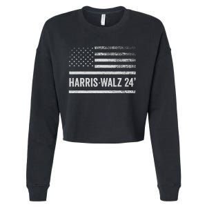 Harris Walz 2024 Election Kamala Tim Waltz American Flag Cropped Pullover Crew