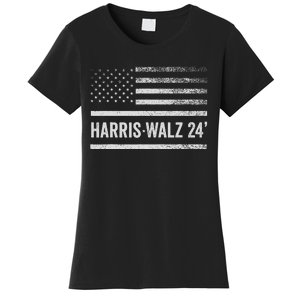 Harris Walz 2024 Election Kamala Tim Waltz American Flag Women's T-Shirt