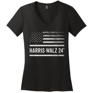 Harris Walz 2024 Election Kamala Tim Waltz American Flag Women's V-Neck T-Shirt