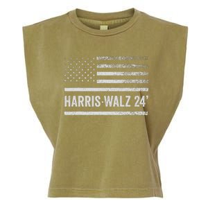 Harris Walz 2024 Election Kamala Tim Waltz American Flag Garment-Dyed Women's Muscle Tee