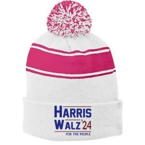 Harris Walz 2024 President American Flag Kamala Harris Waltz Stripe Pom Pom Beanie