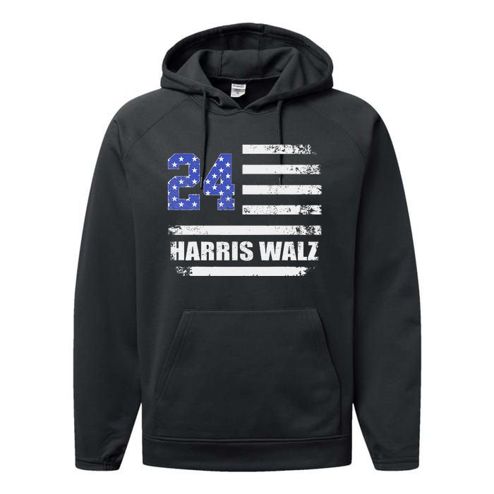 Harris Waltz 2024 Kamala Harris 2024 Tim Waltz 2024 Usa Flag Performance Fleece Hoodie