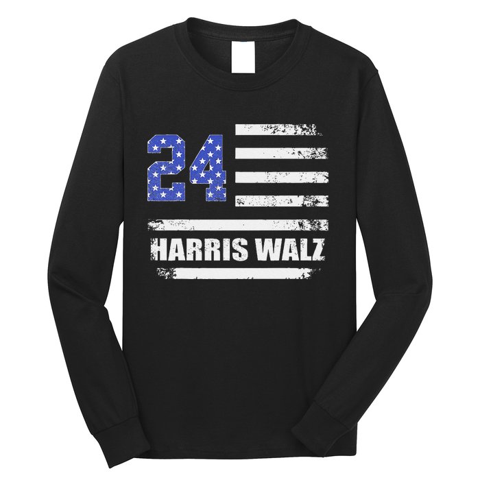 Harris Waltz 2024 Kamala Harris 2024 Tim Waltz 2024 Usa Flag Long Sleeve Shirt