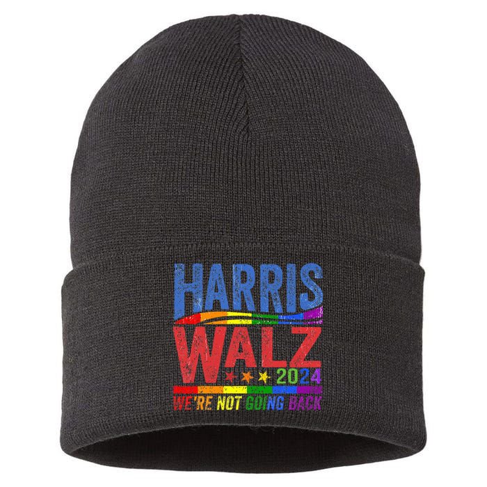 Harris Walz 2024 WeRe Not Going Back Lgbt Vote Sustainable Knit Beanie