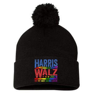 Harris Walz 2024 WeRe Not Going Back Lgbt Vote Pom Pom 12in Knit Beanie