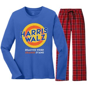 Harris Walz 2024 Removes Weird Orange Stains Funny Women's Long Sleeve Flannel Pajama Set 