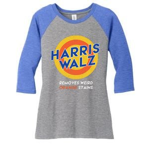 Harris Walz 2024 Removes Weird Orange Stains Funny Women's Tri-Blend 3/4-Sleeve Raglan Shirt