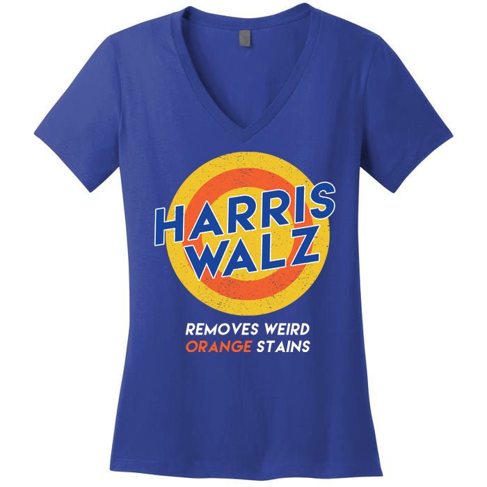 Harris Walz 2024 Removes Weird Orange Stains Funny Women's V-Neck T-Shirt