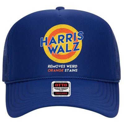 Harris Walz 2024 Removes Weird Orange Stains Funny High Crown Mesh Back Trucker Hat