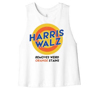 Harris Walz 2024 Removes Weird Orange Stains Funny Women's Racerback Cropped Tank