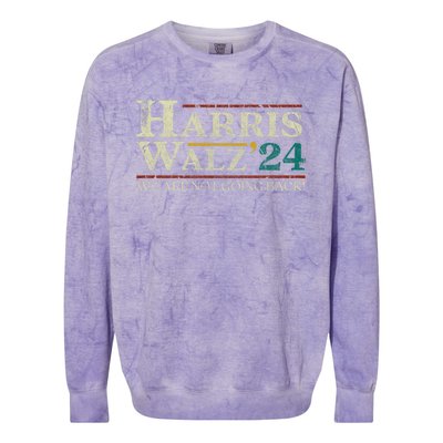 Harris Walz 2024 Election We Are Not Going Back Distressed Colorblast Crewneck Sweatshirt