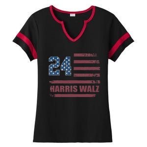 Harris Waltz 2024 Kamala Harris 2024 Tim Waltz 2024 Usa Flag Ladies Halftime Notch Neck Tee