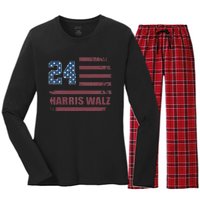 Harris Waltz 2024 Kamala Harris 2024 Tim Waltz 2024 Usa Flag Women's Long Sleeve Flannel Pajama Set 