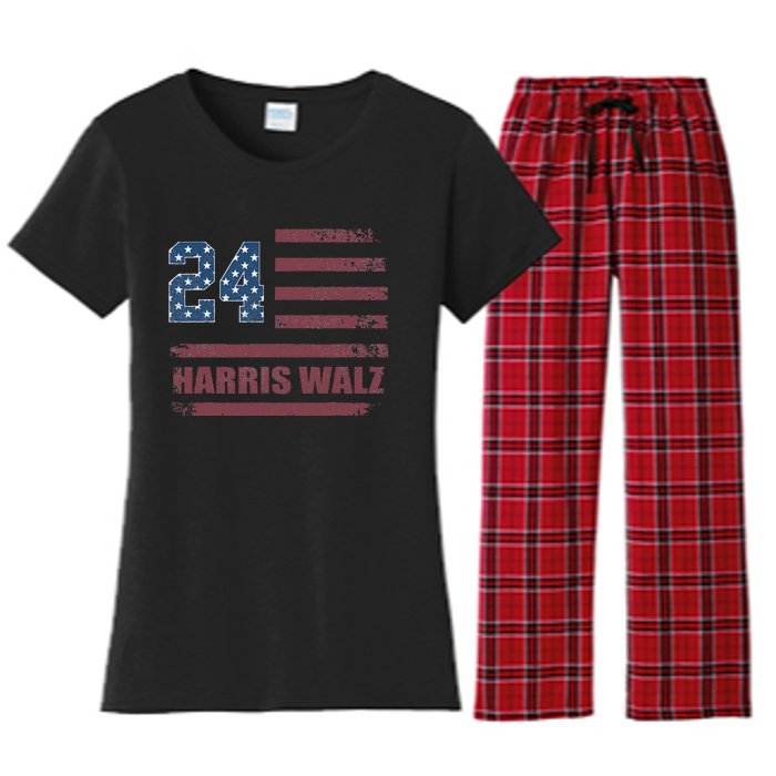 Harris Waltz 2024 Kamala Harris 2024 Tim Waltz 2024 Usa Flag Women's Flannel Pajama Set