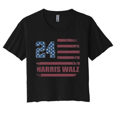 Harris Waltz 2024 Kamala Harris 2024 Tim Waltz 2024 Usa Flag Women's Crop Top Tee