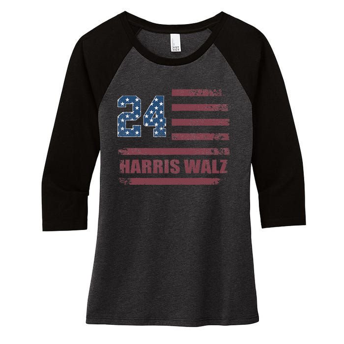 Harris Waltz 2024 Kamala Harris 2024 Tim Waltz 2024 Usa Flag Women's Tri-Blend 3/4-Sleeve Raglan Shirt