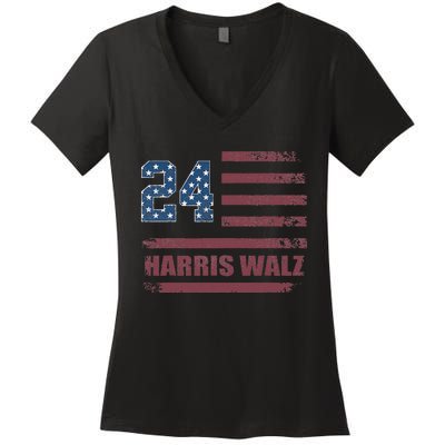 Harris Waltz 2024 Kamala Harris 2024 Tim Waltz 2024 Usa Flag Women's V-Neck T-Shirt