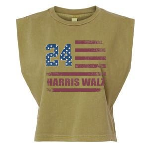 Harris Waltz 2024 Kamala Harris 2024 Tim Waltz 2024 Usa Flag Garment-Dyed Women's Muscle Tee