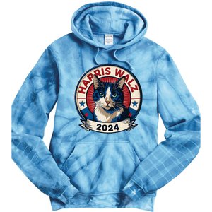 Harris Walz 2024 Funny Cat Election Kamala Harris Tim Waltz Tie Dye Hoodie