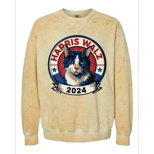 Harris Walz 2024 Funny Cat Election Kamala Harris Tim Waltz Colorblast Crewneck Sweatshirt